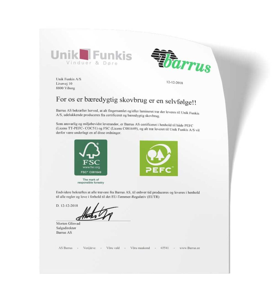 Supplier certificate Sustainable forestry