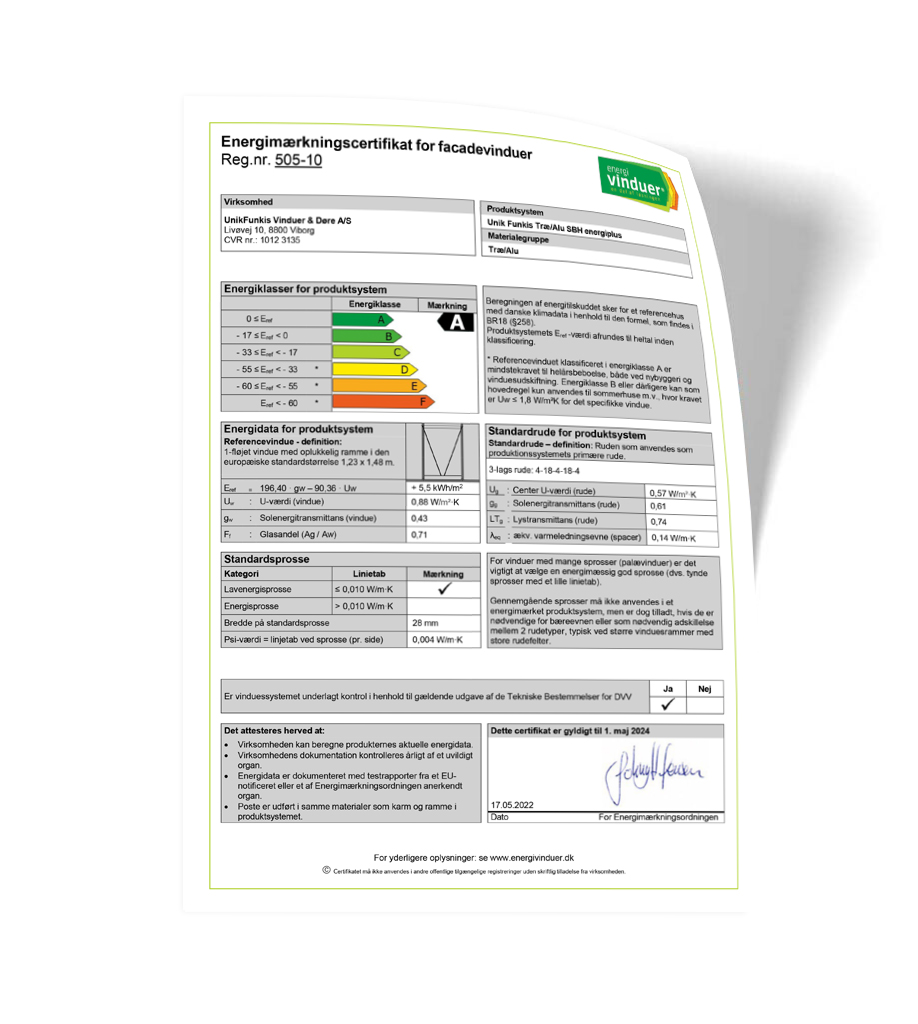 Certifikat Træ/alu SBH EnergiPlus