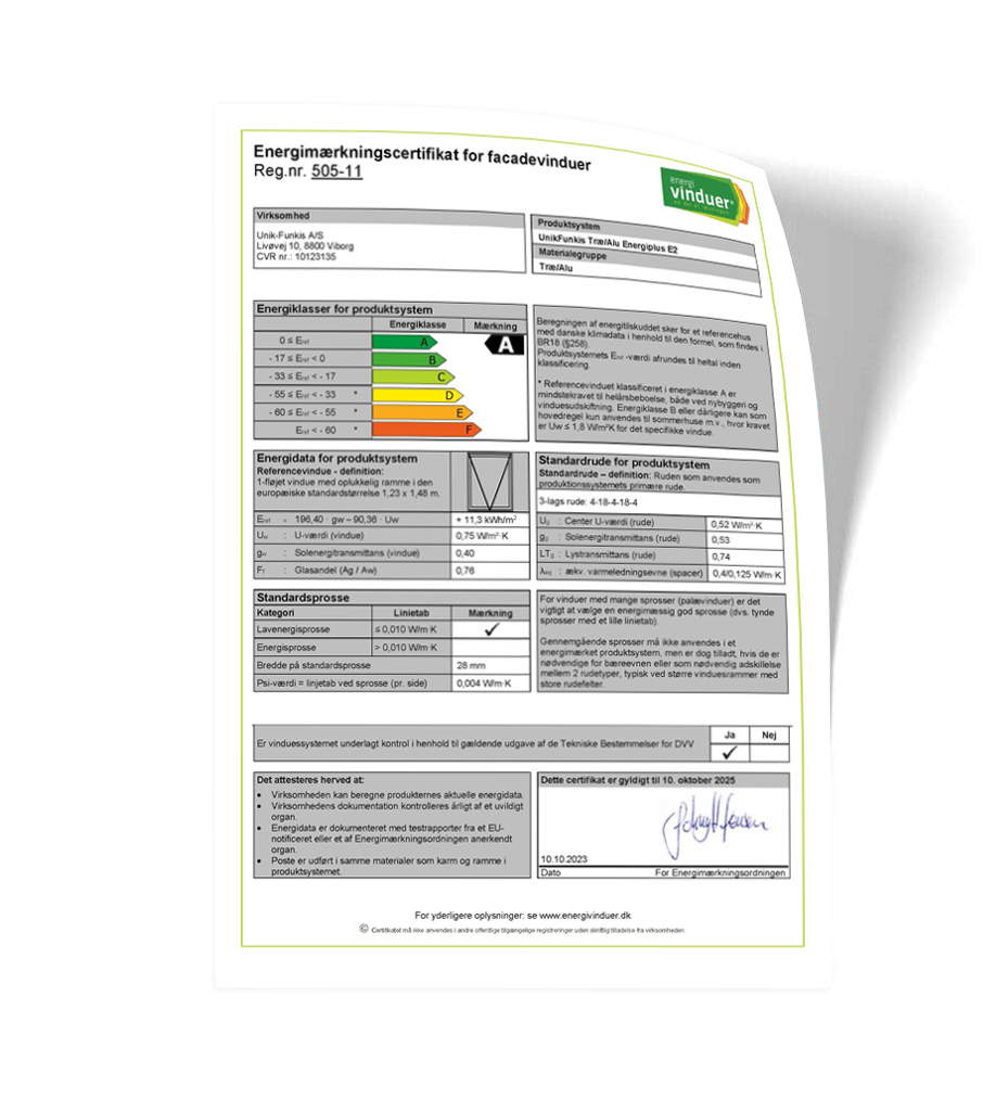 Certificate Wood/aluminum EnergyPlus E2